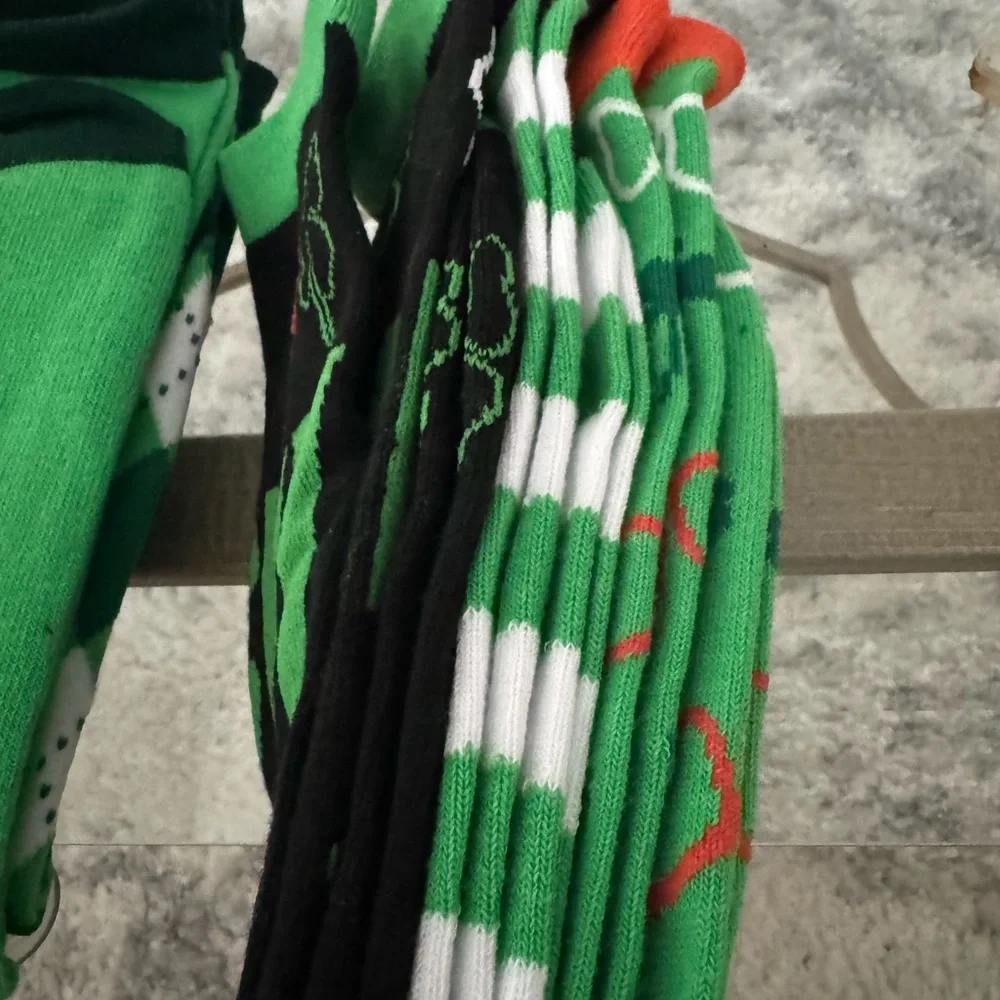 St. Patrick's Day Shamrock Lucky Socks - 6 x Pairs Green Set New